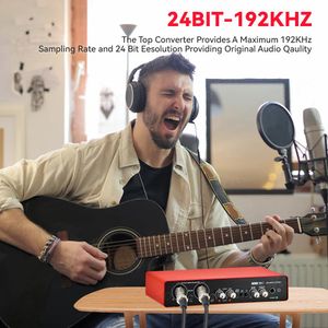 Guitar UC22 Ses Arayüzü Kayıt Ses Kartı 48V Phantom Power Electry Guitar Ses Mikseri Profesyonel Karıştırma Konsol Stüdyosu Canlı
