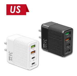 36W Universal 4 Ports USB Wall Charger QC3.0 PD 20W USB 3.1A Fast Charge Plugck для iPhone Samsung S23 Xiaomi