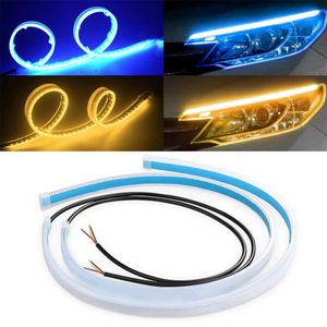 2pcs DRL Esnek LED Strip Gündüz çalışma Işığı Beyaz Amber Sıralı Dönüş Sinyali Işık Araç Far için Işık 12V Su Geçirmez