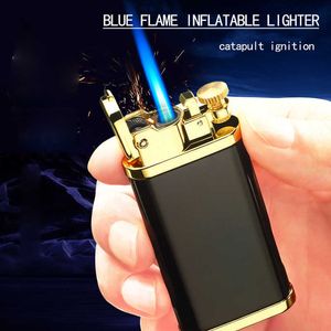 Портативный металлический пламен газовый газовый турбо -оптовой оптовой креативный ветрозащитный синий бутановый сигар зажигалки для мужчин 20 кв.