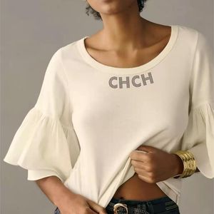 Erkek Tişörtleri CHCH 2023 Kadınlar Tişört Yarım Kollu fırfır kenarı Soild Moda Tasarım Kadın Tee Üst Kırışıklık Katlama Yumuşak Giysileri 230703