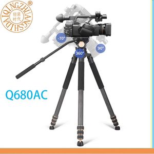 Monopods Q680AC Kamera Tripod Profesyonel Teleskop Tripod Ağır Hizmet DV Kamera Tripod Sönümleme Sönüm Kabuğu Kafa Kafası Karbon Tripode