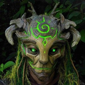 Orman Yeşil Ruh Led Maske Cadılar Bayramı Ağacı Yaşlı Adam Sages Zombi Ürkütücü Hayalet Maske Ürpertici Demon Maska Karnaval Partisi Ders L230704