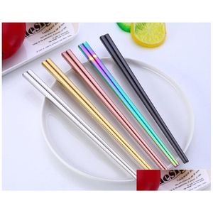 Chopsticks Glossy Titanium Plated Anti Scalding High-Grade 304 Stainless Steel Rainbow Golden Black Square Drop Delivery Home Garden Dhyxm