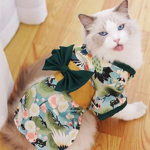 Kedi Kostümleri Köpek Elbise Giyim Pet Pet Floral Japon Kuman Kıyafetleri Köpek Bow Tie Gömlek Kostümü İlkbahar Yaz Düğün Prenses Elbiseler Etek