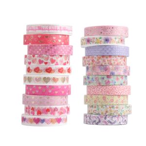 Yapışkan Bantlar 20pcs Kırmızı Kalp Çiçek Koleksiyonu Washi Bant Seti 8mm Dantel Pembe Çiçek Yapıştırıcı Maskeleme Bantları Hediye Etiketleri Dekorasyonu A6076 230703