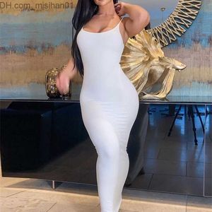 Günlük elbiseler beyaz bodycon slip maxi elbise kadınlar için yaz2022 seksi parti akşam zarif sırtsız doğum günü kayışları sarma uzun elbiseler kadın z230704