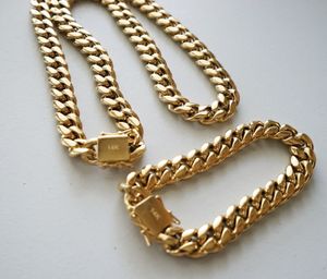 10 mm24inMen Cuban Miami Link Bracelet Chain Set 14k Gold Plated Stainless Steel