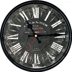 Настенные часы ретро черные серые римские цифры потертые шика