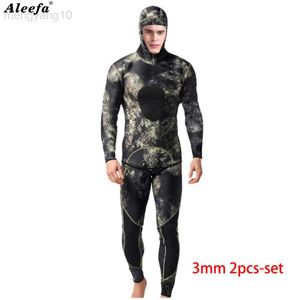 Wetsuits Drysuits Wetsuit 3mm Neoprene Camouflage Men's Diving Suit Split Scuba Spearfishing Surfing Jumpsuit for cold water Swimsuit HKD230704