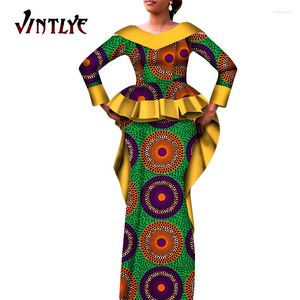 Work Dresses African Sets For Women Dashiki Bazin Riche Lady Party Garments 2 Piece Top With Back Swing And Floral Print Skirts