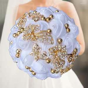 Fiori decorativi Bouquet di seta bianca di alta qualità Farfalla Diamante d'argento Matrimonio Matrimonio romantico Mariage