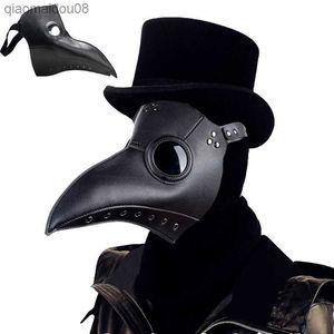 33x22cm Plague Doctor Mask Black Long Nose Bird Bico Cosplay Steampunk Horrifying Mask for Festival Party Costume Props Decor L230704