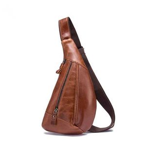 Верхний слой масляный восковой кожаный мужской супер-крутой мульти карманная большая мощность 9-дюймовая грудная сумка 230615