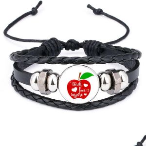 Braccialetti con ciondoli Insegnare l'amore ispirare per le donne Uomini fatti a mano in pelle intrecciata Corda Avvolgere il braccialetto Gioielli di moda Regalo per il giorno degli insegnanti Dhgow