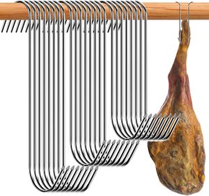 Cremalheiras de aço inoxidável s ferramenta de gancho de carne de açougueiro para fumar quente e frio açougue caça frango churrasco porco salsicha bacon grill gancho