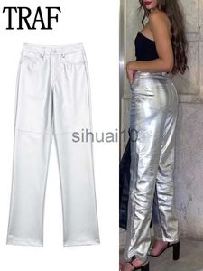 Women's Faux Leather Pants, High Waist Baggy Pants, Streetwear Y2K Fashion, Female Trousers