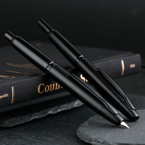 Fountain Pens Mat Black Majohn A1 Pres Fountain Kalem Geri Çekilebilir İnce NIB 0.4mm Metal Mürekkep Kalemi Yazmak için Dönüştürücü ile 230704