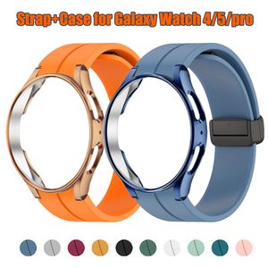 Original Silicone Strap+Case For Samsung Watch 4/5 40 44mm Watch 5 Pro 45mm Magnetic Buckle Band Galaxy Watch 4 Classic 42 46mm