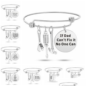 Charm-Armbänder „If Dad Can't Fix It No One Can“-Buchstabenarmband für Herren, erweiterbarer Wire-Wrap-Armreif, modischer Vatertagsschmuck Dhq3A