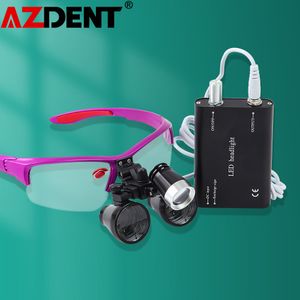 Büyüteç Azdent 3 5x büyütme Binoküler Dental Loupe büyüteç Far LED ışık lambası 230704