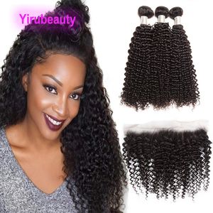 Brazilian Virgin Hair Yirubeauty 3 Bundles With 13X6 Lace Frontal Baby Hair Wefts With Closures ral Color Kinky Curly