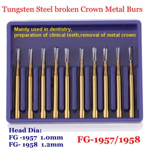 Diğer Oral Hijyen 10 PCS Yüksek Hızlı Dental Tungsten Çelik Karbür Kaçak Metal Kesme FG 1957 1958 Diş Hekimliği Diş Hekimi Araçları 230704