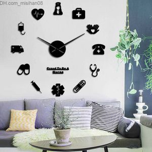 Wall Clocks Proud To Be A Nurse 3D DIY Mute Mirror Effect Wall Clock Drugstore Hospital Wall Art Decor Clock Watch Gift For Doctor Nurse Y200109 Z230707