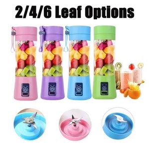 6 Blades Fruit Vegetable Tools Electric Juicer Cup Mini Portable Usb Rechargeable Juice Blender And Mixer 2 4 6 Leaf Plastic Making Cups Machine DHL