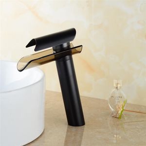 Banyo lavabo musluk şelale musluk güverte monte pirinç vanity mikser musluk soğuk modern cam havza