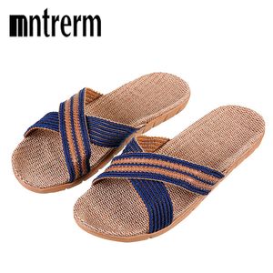 Terlik Mntrerm yaz erkekleri keten flip flop tuval keten kalmaz tasarımcı düz sandalet ev adam moda slaytlar saman ayakkabı 230704