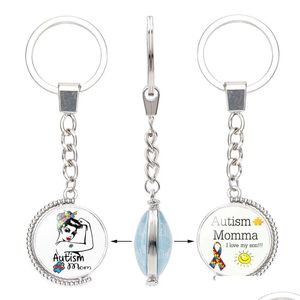 Клайфы Lanyards Fashion Kids Autism Infasiness Double Sided для детей мальчики девочки Glass Cabochon Key Chains вдохновляющие еврей Dhpk0