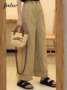 Kadın Pantolon Yaz Khaki Yüksek Bel Düz Basit Kadın Kargo İnce Gevşek Kelepçeler Günlük Ofis Lady Sol Renk Geniş Bacak