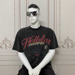 Дизайнерская модная одежда футболка Tshirts Hellstar Records Новый американский бренд моды на главной улице изношенные поврежденные большие глаза с коротким рукавом мужчины Rock Hip Hop