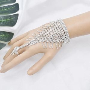 CHARM BRACELET'ler Lüks Tam Açık Kristal Rhinestone Zinciri Kadınlar İçin Düğün Gelin Hediyesi Parmak Köle Bileklik Pulseras Partisi Takı