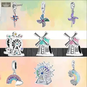 Für Pandora Charmes Schmuck 925 Charme Perlen Accessoires Mode Windmühle Riesenrad Buntes Regenbogen