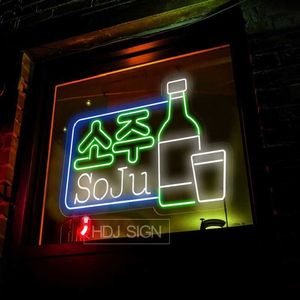 Neon Sign Custom Korean Soju Led Itaewon Sınıfı Neon Signs Business Kore Bar Sign Pub Kulübü Dekorasyon Işık Duvar Dekoru HKD230706