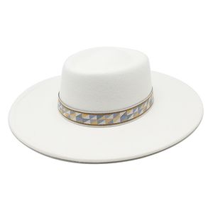 İngiliz tarzı erkek kadınlar yün hissettim fedoras şapkası 9.5cm genişliğinde düz bowlingler caz kilise kapağı bayanlar zarif elbise şapkaları