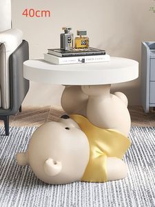 Tavolino con statua di orso vigoroso, unico ed elegante - Aggiunta perfetta all'arredamento del tuo soggiorno - Divano da caffè con animali nordici, comodino ad angolo (230705)