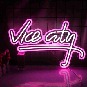 LED Wanxing Vice City Pink Neon Sign Led Lights Bedroom Letters USB Game Room Bar Party Indoor Home Arcade Shop Art Wall Decoration HKD230706