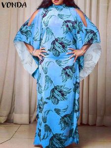 Sıradan Elbise Yaz Elbise Kadınlar 2023 Vonda Bohemian Maxi Vintage Off Baskısı Sundress Yüksek Yakalı Nedensel Parti Gevşek Vestidos