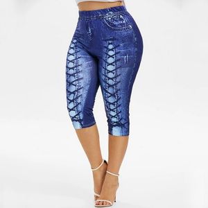 Completi da yoga Taglie forti Donna Leggings corti da yoga Pantaloni corti da donna in denim sintetico Pantaloncini femminili a vita alta stampati floreali 230705