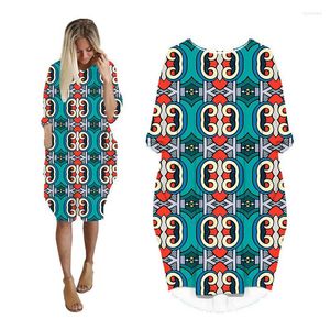 Повседневные платья Maxi женщины экзотический геометрический принт плюс размер хараджуку для одежды с длинным рукавом