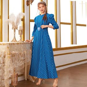 Etnik Giyim Orta Doğu Müslüman Dubai 2023 Sonbahar Moda Sıradan Kadın Polka Dot 3/4 Kol Elbise Stok Kaftan Abaya