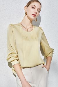 Kadın bluzları Mulberry ipek üst Fransız romantik parlak sarı 19 mm gömlek kadın
