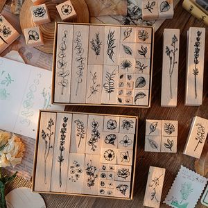 Stamps MOHAMM 22 PCS Retro Plant Flower Mounted Set for DIY Crafting Scrapbook Painting Card Making Stationery Gift 230705