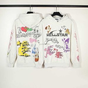 Tasarımcı Moda Giyim Erkek Sweatshirts Hoodies Hellstar Yıldız Koleksiyonu Baskı Antika Uzun Kollu Ceket Vintage Yakışıklı Amerikan Kapüşonlu Kazak Erkekler ve Wo