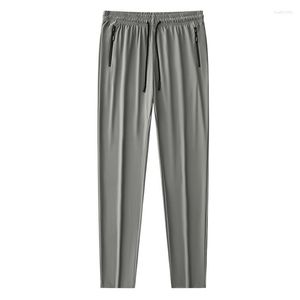 Erkekler Pantolon 2023 Yaz Sweatpants Nefes Alabilir Naylon Spandex Sportswear Zip Cepleri Düz Pantolonlar Erkek Uzun Gündelik Parça