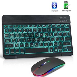 Klavyeler Bluetooth Kablosuz Klavye ve Fare için Fare RGB Arka aydınlatmalı Klavye Kiti Rus İspanya Klavye Tablet İPad X0706