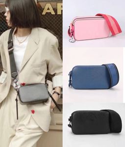 The Snapshot Fashion Designer Bags multicolor Shoulder Bags Dual Top Zip dentro da partição toda preta removível ajustável Webbing Strap bolsa tiracolo
